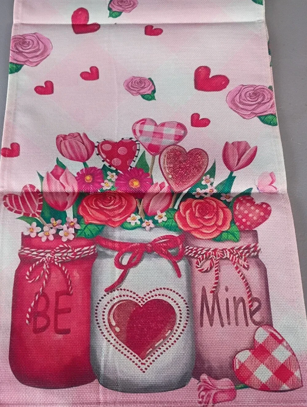 Pink Rose Heart Print Table Runner